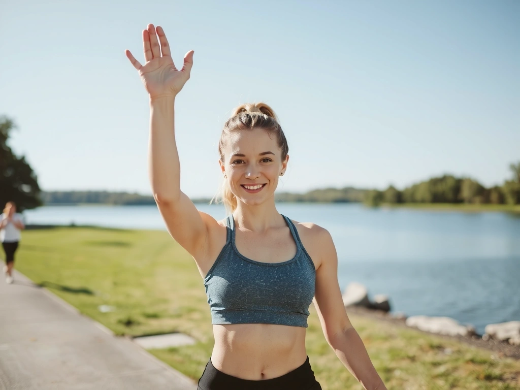 Mujer sonriendo mientras hace yoga en un entorno natural