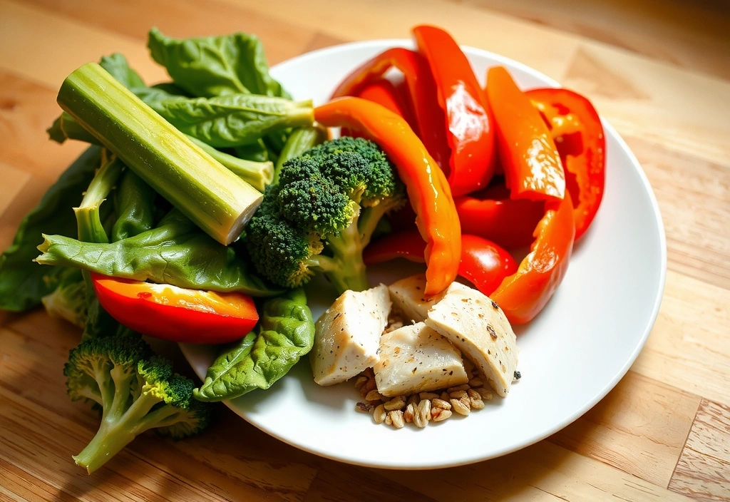 Plato de comida saludable con vegetales y proteínas